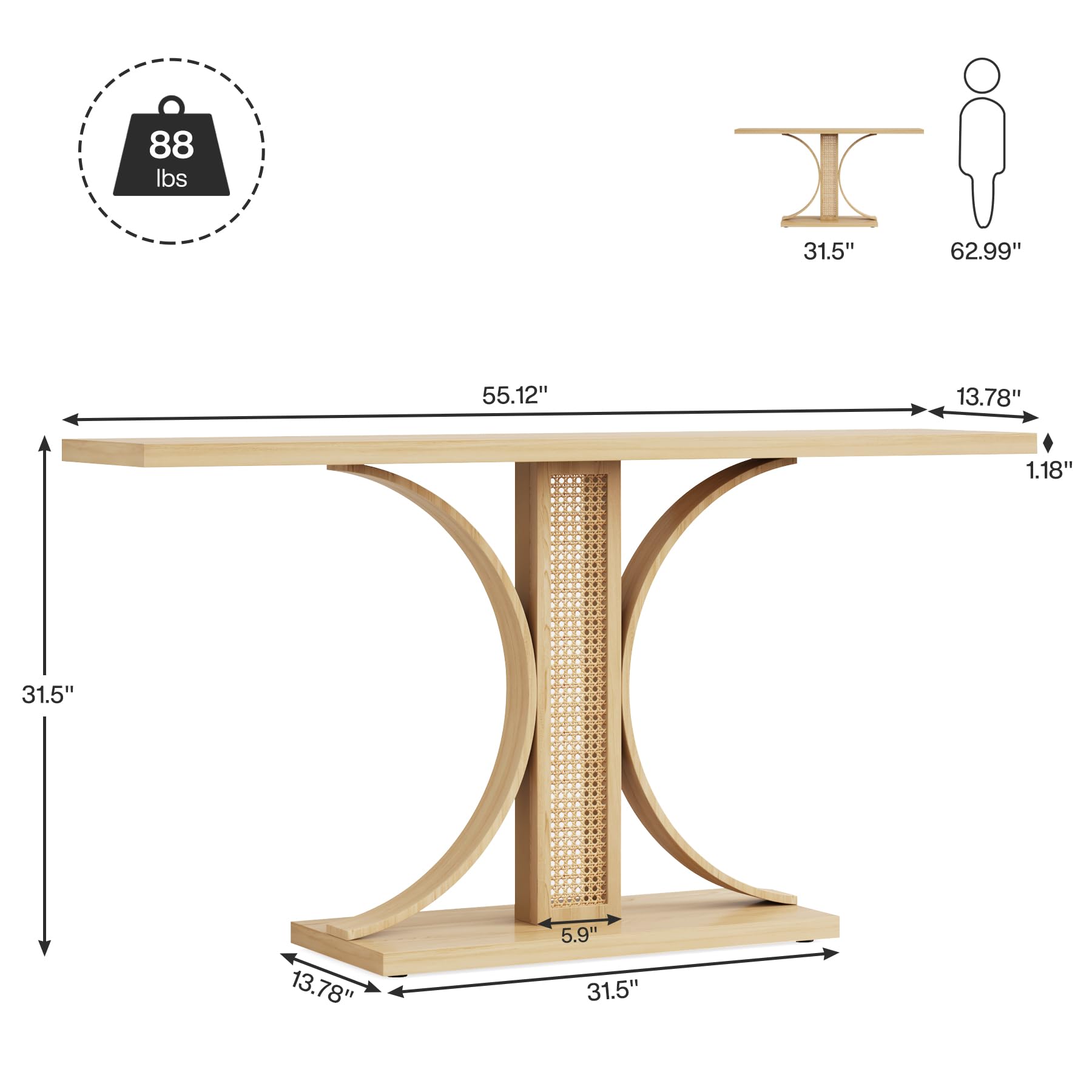 Tribesigns 55 Inches Rattan Console Table, Farmhouse Hallway Table, Wooden Entryway Table, Narrow Long Sofa Table Hallway Foyer Table Behind Couch Table for Living Room, Hallway, Foyer - WoodArtSupply