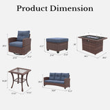 LayinSun 10 Pieces Patio Furniture Set with Swivel Chairs, Rattan Wicker Rocking Glide Chairs with 44" Propane Gas Fire Pit Table Conversation Set LayinSun