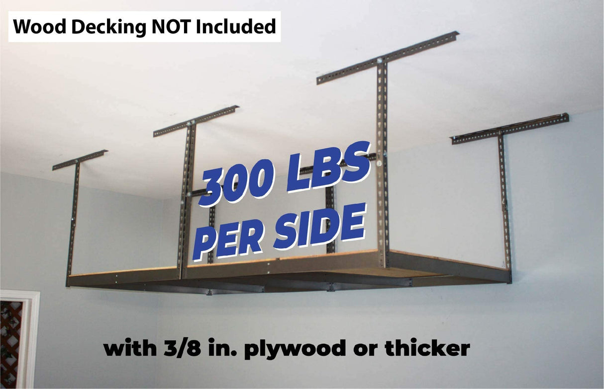 MonsterRax 4x8 Overhead Garage Storage Rack Frame Kit - Hanging Storage Shelves, Garage Ceiling Storage Rack System, Overhead Garage Organizers And Storage, Ceiling Shelving - (Hammertone, 12"-21") MonsterRAX Storage Solutions