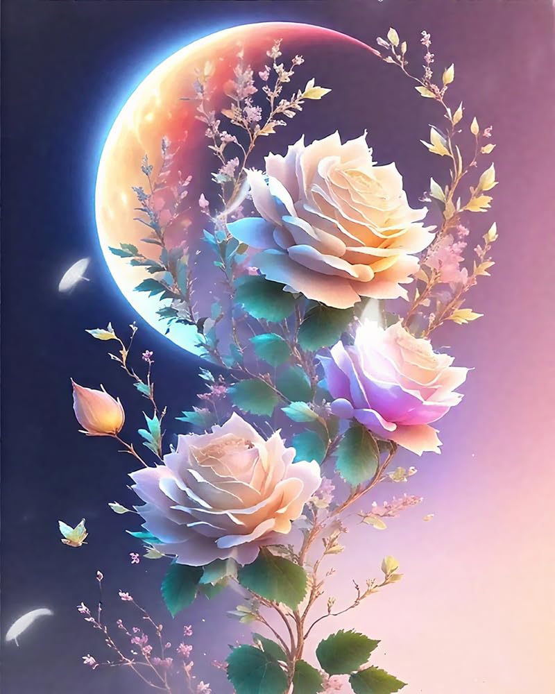 ZRIZQ Paint by Numbers for Adults Beginners,Moon Flower Adult Paint by Number Kits on Canvas,Paint by Numbers for Home Wall Art Decor 16x20 Inch（Without Frame） ZRIZQ