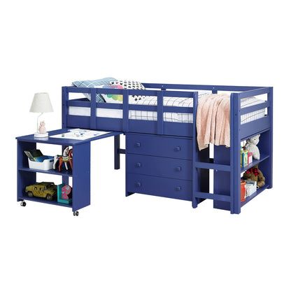 Naomi Home Low Loft Bed Twin Loft Bed with Desk and Storage Kids Beds for Boy Solid Pine Wood Toddler Loft Bed with Storage, Ladder Storage Guard Rails, No Box Spring Needed, Loft Bed Navy