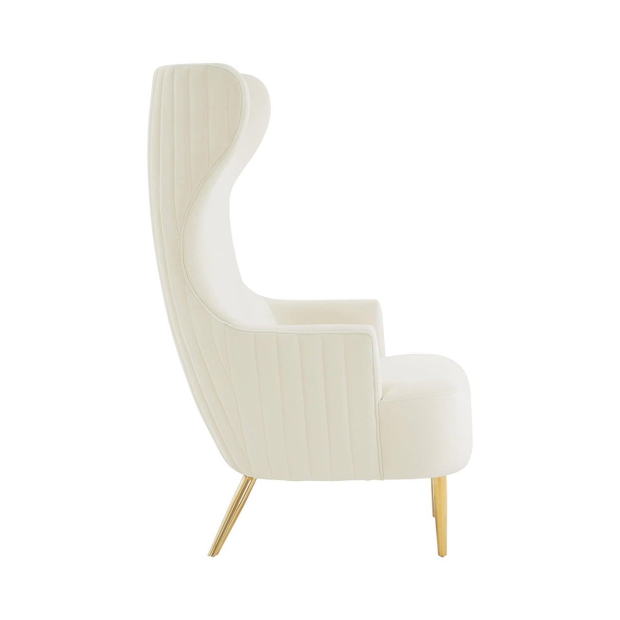 TOV Furniture Julia Velvet Channel Tufted Wingback Chair in Cream Finish WoodArtSupply