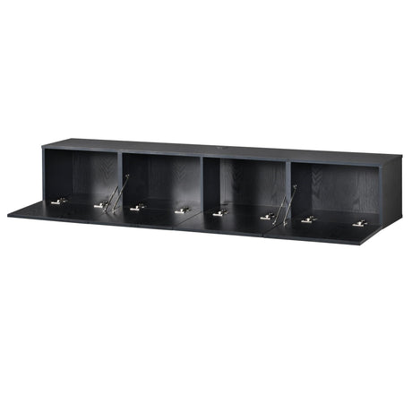 WAMPAT Floating TV Stand, Wall Mounted Shelf, Modern Floating Entertainment Center with 3 Fluted Flip-Down Doors, 70" Large Storage Media Console Wall Unit for Living Room,Bedroom, Black WAMPAT