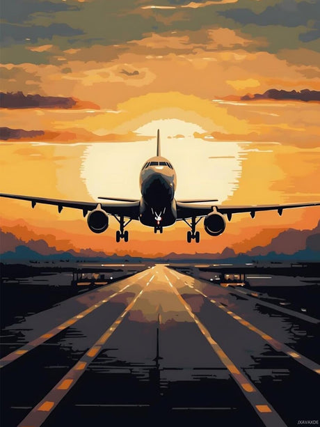 JXAVAXDE Airplane Taking A Runway Diamond Painting Kits, 5D Diamond Painting for Adults, Full Round Gemstone Diamond Art Cross Stitch Kit, Gifts Paint by Diamonds 12x16 inch JXAVAXDE