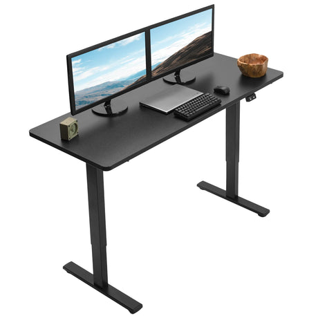 VIVO 60-inch Electric Height Adjustable 60 x 24 inch Stand Up Desk, Black Solid One-Piece Table Top, Black Frame, Home & Office Furniture Sets, B0 VIVO