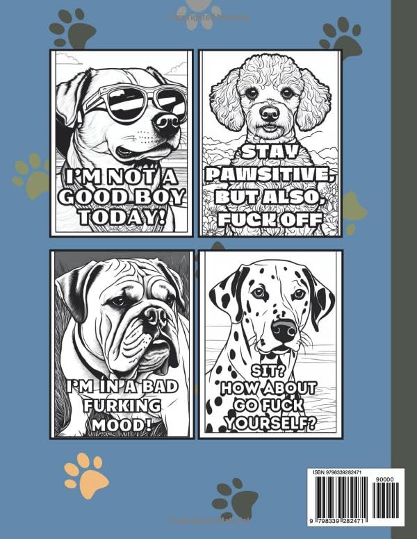 Swearing Dogs Coloring Book for Adults: Funny Coloring Pages with Cursing Dog Quotes for Relaxation and Stress Relief WoodArtSupply
