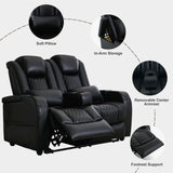 Attliahome 57" RV Loveseat Recliner, Double Recliner Furniture with 3 Arms and 2 Pillows, Wall Hugger Recliners & 135° Reclining Theater Seating (Black PU Leather RV Couch) Attliahome
