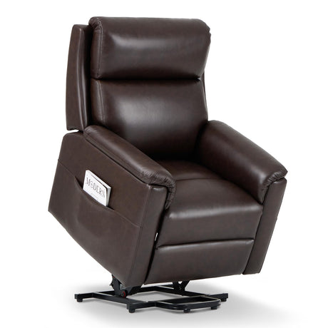 Power Lift Recliner Chair for Elderly-Electric Leather Lift Chair Remote Control, Ergonomic Recliner Chair with Side Pocket, Spacious Seat-Chocolate COLAMY