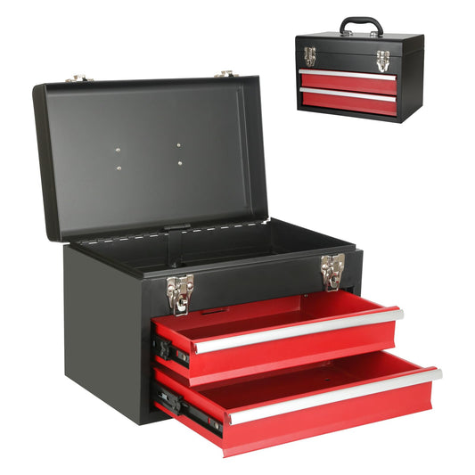 14 Inch Steel Portable Tool Box with drawers - Tool Storage Box Organizer with Metal Latch Closur - Powder Coated Toolbox Chest for Tools Storage Cabinet (Black) - WoodArtSupply