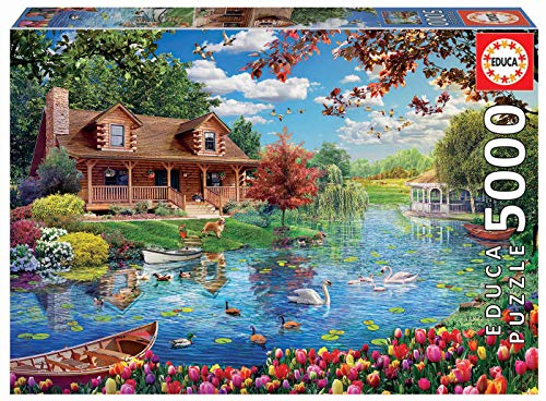 Educa - Lake House - 5000 Piece Jigsaw Puzzle - Puzzle Glue Included - Completed Image Measures 61.75" x 42.25" - Ages 14+ (19056)