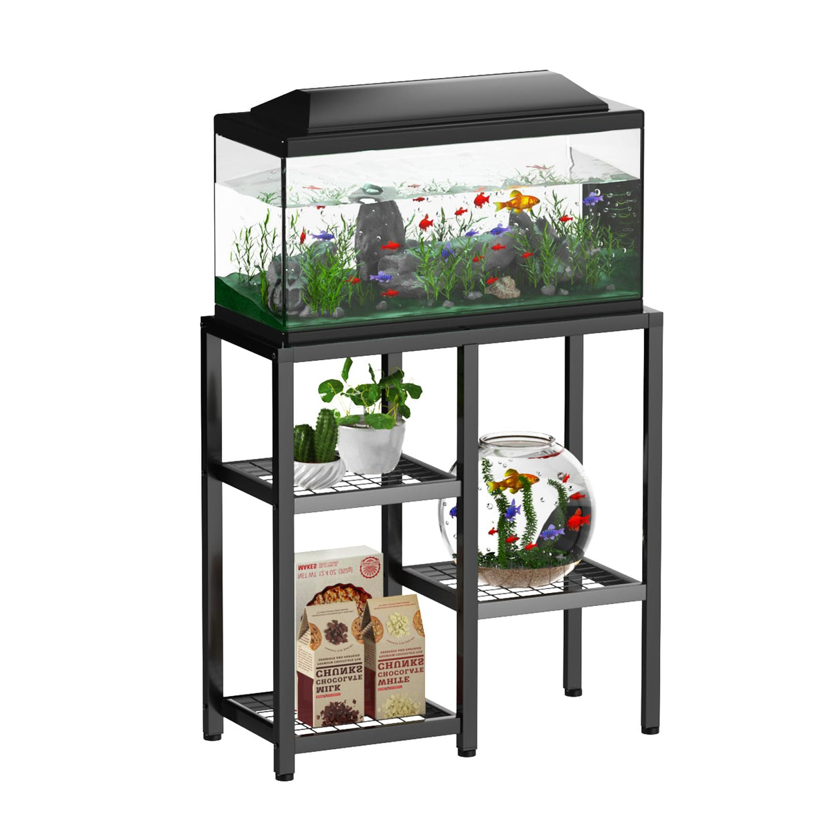 KDSOM 20 Gallon Fish Tank Stand Aquarium Stand, Metal Fish Tank Table, 3 Tier Turtle Reptile Terrarium Tank Stand for Home Office, 29.1" X 12.2" X 29.5", Black KDSOM