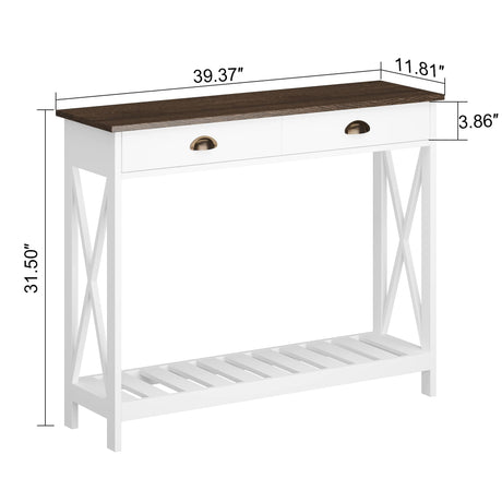 ChooChoo Farmhouse Console Table with Drawer for Entryway, Narrow Long Entry Table with Shelf for Living Room, Rustic Vintage Hallway Sofa Table with Stable X Supports, 40 White ChooChoo