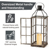 Glitzhome Farmhouse Oversized Wood Metal Lanterns Decorative Hanging Candle Lanterns Set of 2, Black (No Glass) Glitzhome