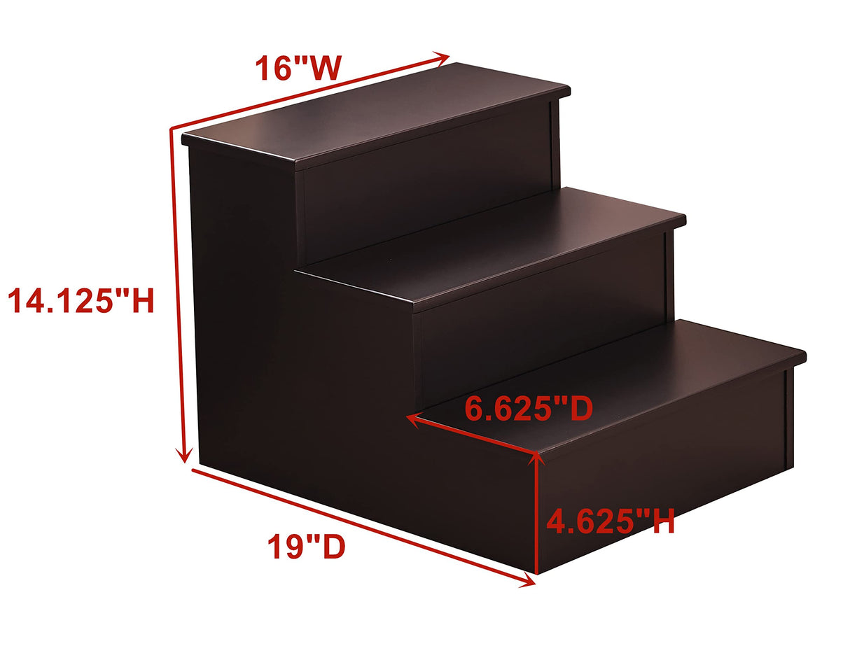 Kings Brand Furniture – Darien 3 Step Wood Step Stool for Adults or Kids, Dog Stairs, Cherry Kings Brand Furniture