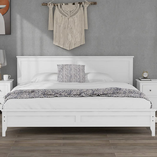 i-POOK King Size Solid Wood Platform Bed Frame with Headboard in White - No Box Spring Needed - WoodArtSupply