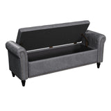 65 Inch Bedroom Bench, End of Bed Bench with Storage, Bed Benches for Foot of Bed, Faux Leather Window Bench with Tufted Button and Nailhead Trim, Upholstered Storage Bench with Rolled Arms, Gray FiveWillowise