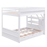 Harper & Bright Designs Full Over Full/Futon Bunk Beds with Stairs, Built-in Shelf, and 3 Drawers, Bottom Bed can be Converted into Daybed, Solid Wood Bunk Bed Frame (White) Harper & Bright Designs