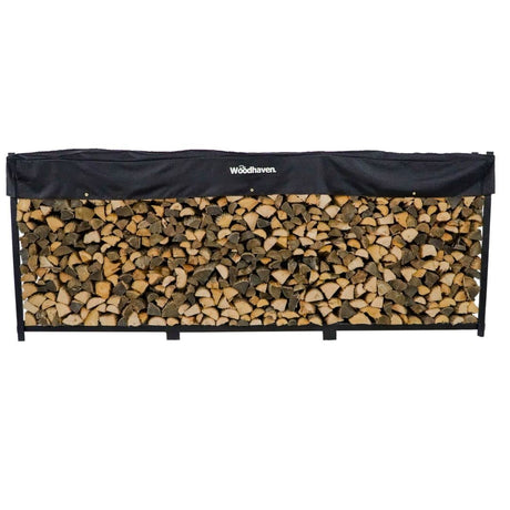 Woodhaven 12 Foot 3/4 Cord Black Outdoor Wood Rack With Optional Seasoning Cover - Heavy Duty Metal Log Rack For Storing Wood - Black Powder Coat Finish (Cover) Woodhaven