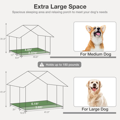 MEDEHOO Outdoor Weatherproof Dog House with Insulated - Large All-Around Iron Frame - Fir Wood Construction - Ideal for All Dog Breeds (Medium)