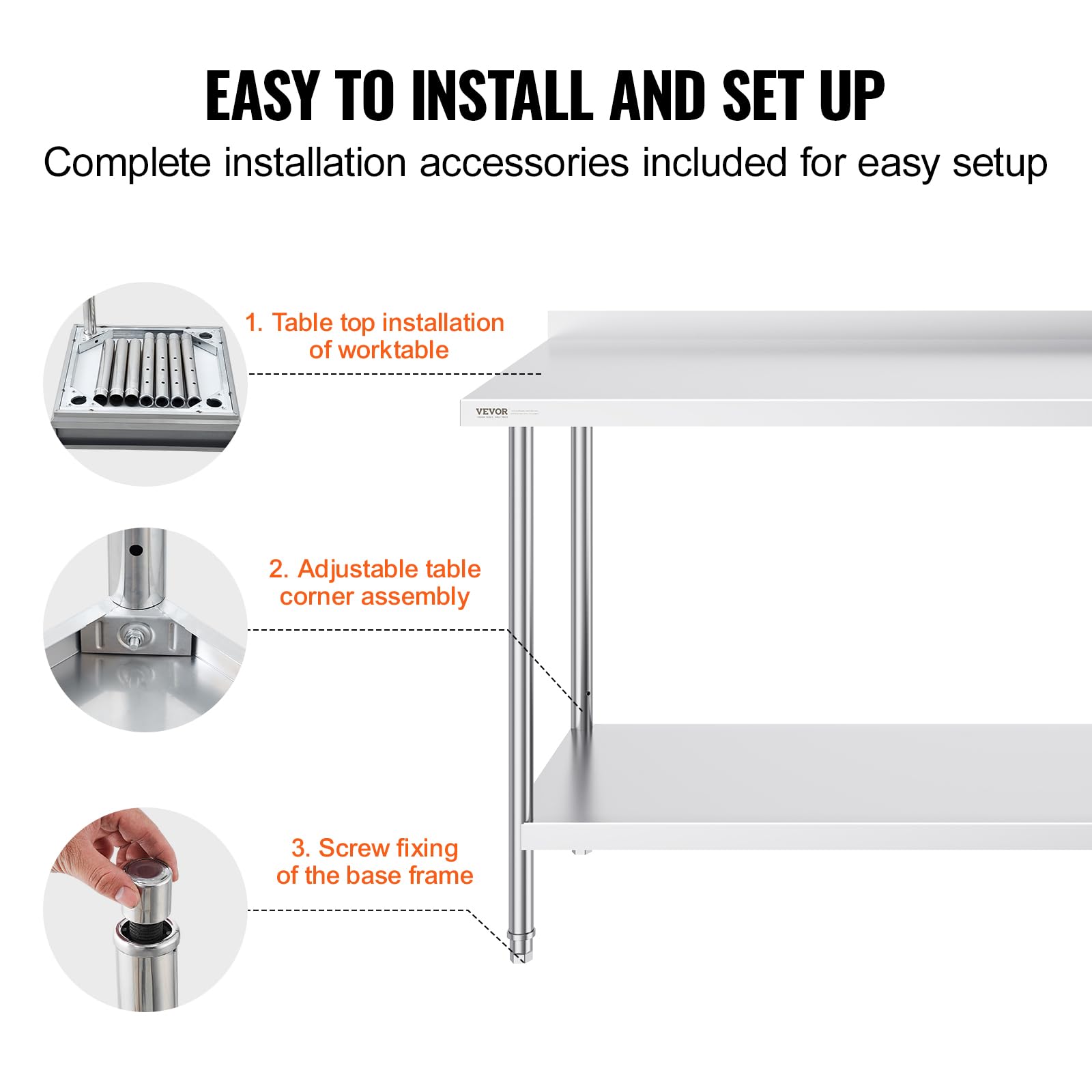 VEVOR 24 x 72 x 36 Inch Stainless Steel Work Table, Commercial Food Prep Worktable Heavy Duty Prep Worktable, Metal Work Table with Adjustable Height for Restaurant, Home and Hotel - WoodArtSupply