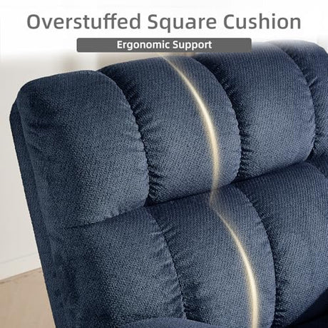 ParlorDream Oversized Rocker Recliner Chair, Overstuffed Extra Wide Manual Rocking Recliner, Adults Chair for Big Man, Nursery Reclining Sofa Chairs for Living Room, Blue ParlorDream