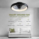 LUDOMIDE Ceiling Fans with Lights, 20" Flush Mount Ceiling Fan with Remote & APP Control, Black Low Profile Ceiling Fan with 6 Wind Speeds, Smart Dimmable LED Ceiling Fan for Bedroom, Living Room LUDOMIDE