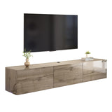 AMERLIFE Floating TV Stand with LED Lights and Power Outlet, 70in High Gloss Wooden Texture Wall Mounted Media Console, Entertainment Center for TVs Up to 80", Grey AMERLIFE