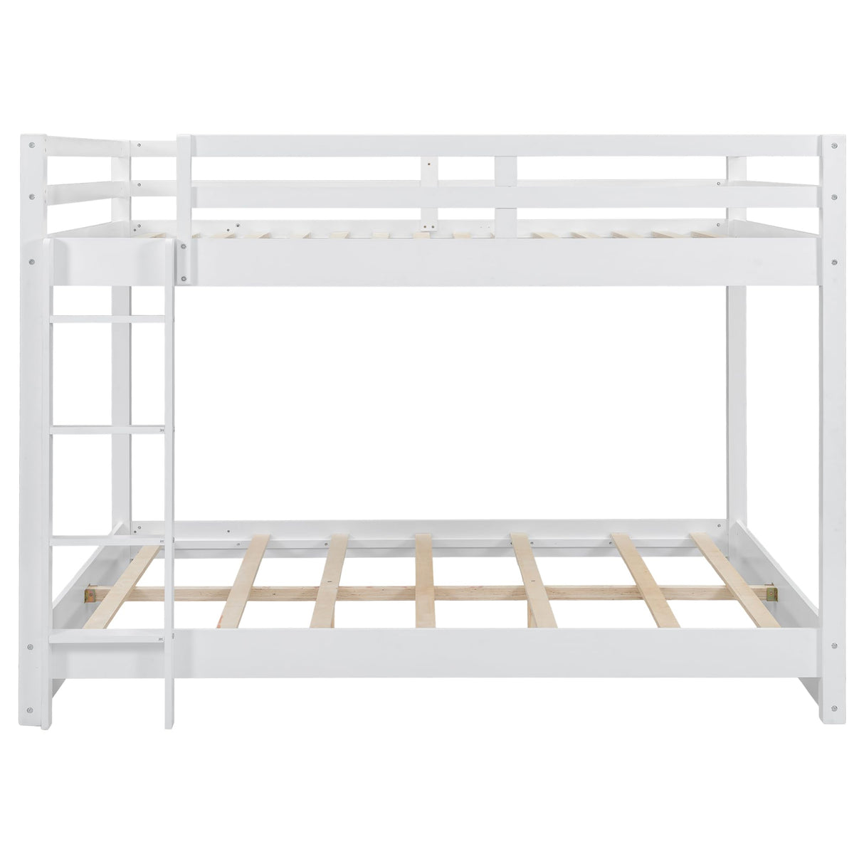 Queen Over Queen Bunk Bed with Ladders Solid Wood Bunk Beds with Guardrails Kids Bunk Bed Frame for Kids, Boys, Girls, No Spring Box Need, Pearly White Bellemave