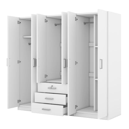 BEDGJH Large Wardrobe Closet 6 Doors, 70.9" W Wooden Wardrobe Cabinet with Big Drawers, Bedroom Armoire Dresser Wardrobe Clothes Organizer (White)