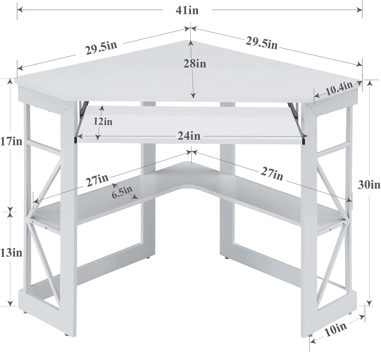 VECELO Corner Computer Desk 41 x 30 inches with Smooth Keyboard & Storage Shelves for Home Office Workstation, White - WoodArtSupply