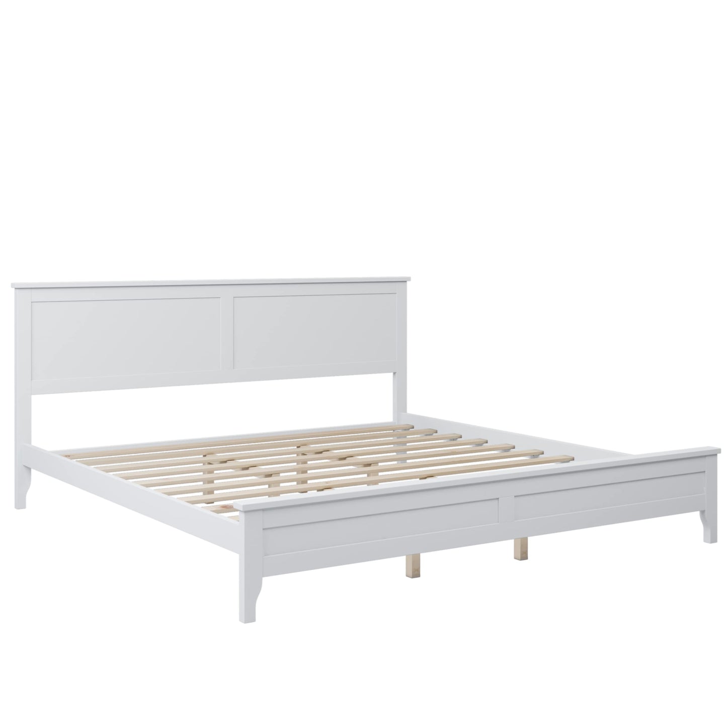 LZ LEISURE ZONE Modern King Size Solid Wood Platform Bed Frame in White - WoodArtSupply