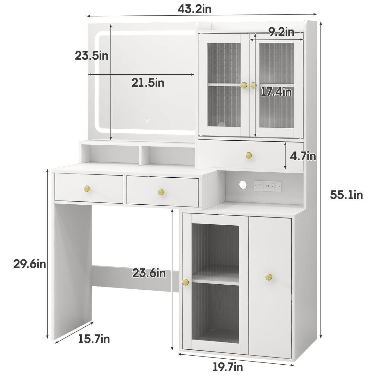 Fameill Makeup Vanity Desk with Mirror and Lights, White Makeup Vanity with 4 Drawers and Charging Station, Vanity Table with RGB Cabinet, Dressing Table for Bedroom Fameill