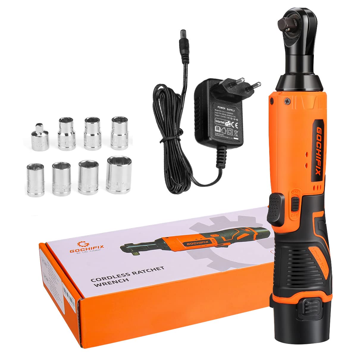 GOCHIFIX 12V Electric Cordless Ratchet Wrench Set 50Ft-lbs Ratchet Wrench with Quick Sleeve Replacement and LED Light GOCHIFIX