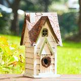 Glitzhome 12" H Washed White Distressed Solid Wood Cottage Birdhouse Hanging Bird House for Outdoors Glitzhome