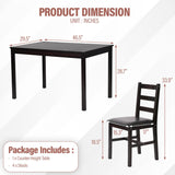 MGHH 5 Pieces Kitchen Dining Room Set Dining Kitchen Table and Chairs Mid Century Style Wood Dinette Table Set for Home Family Dining Area Dark Brown MGHH