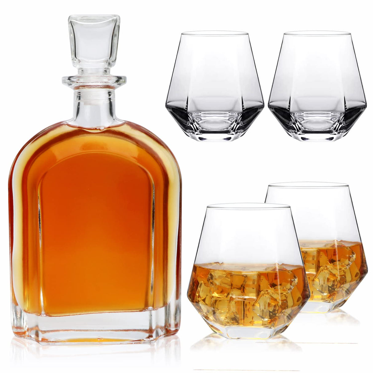 Cadamada 24oz Whiskey Glass Bottle,Decanter Set with Glasses,Delicate Decanter Set for Tequila, Brandy, Scotch & Vodka, Gifts, Bar & Party Decorations Cadamada