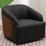 BALIAA 2pcs Swivel Accent Chair Faux Leather Swivel Barrel Chair Comfortable Mid Century Modern Chair Upholstered Metal Base Armchair for Living Room Bedroom Office Large Vintage Black BALIAA