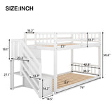 Low Bunk Beds Twin Over Twin with Stairs Solid Wood Bunk Bed Frame for Kids Boys Girls Teens, White Bellemave