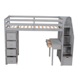 Bellemave Twin Loft Bed with Stairs, Desk, and Storage Drawers - Modern Gray Wood Frame for Kids and Teens Bellemave