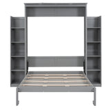 Merax Full Size Murphy Bed, Wooden Full Wall Bed with Shelves and LED Lights, Gray Merax