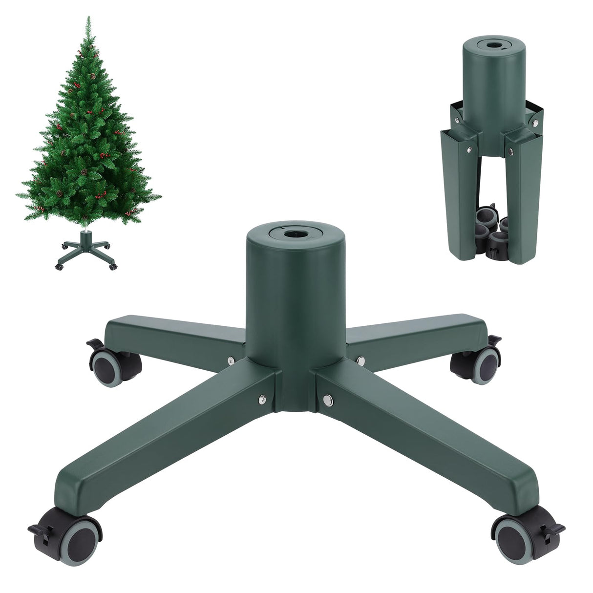Hammrit Rolling Christmas Tree Stand with Wheels, Artificial Christmas Tree Stand Fits up to 7.5 Ft Trees, No Installation Artificial Xmas Tree Stand Foldable Movable Universal Christmas Tree Base Hammrit