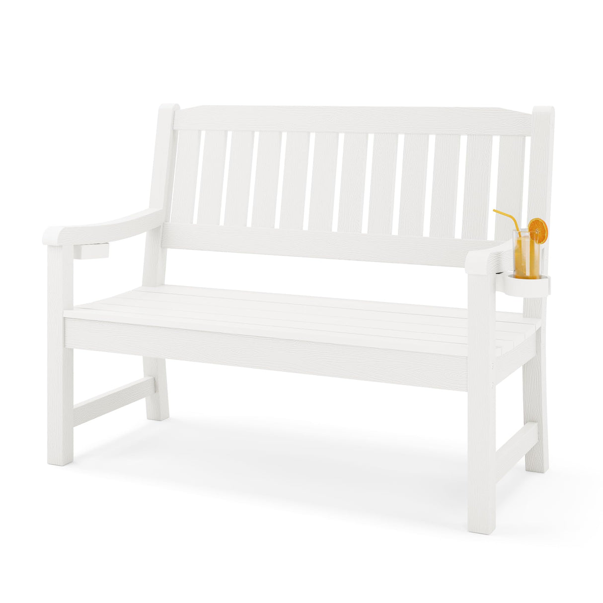 LUE BONA Outdoor Bench, 2-Person HDPS Garden Bench, Outdoor Benches Weatherproof, All-Weather Fade/Rot Resistant Patio Bench for Park, Front Porch, Backyard (White) LUE BONA