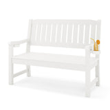 LUE BONA Outdoor Bench, 2-Person HDPS Garden Bench, Outdoor Benches Weatherproof, All-Weather Fade/Rot Resistant Patio Bench for Park, Front Porch, Backyard (White) LUE BONA