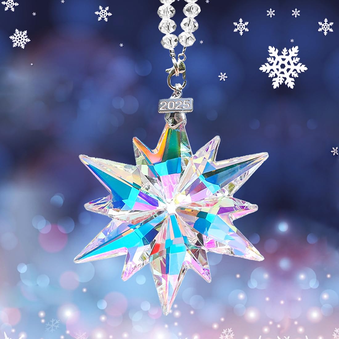 2025 Annual Christmas Ornaments Crystal Snowflake Star, Sparkly Crystal Ornaments for Christmas Tree, Beautiful Christmas Ornaments for Women Girls JUNQIU US