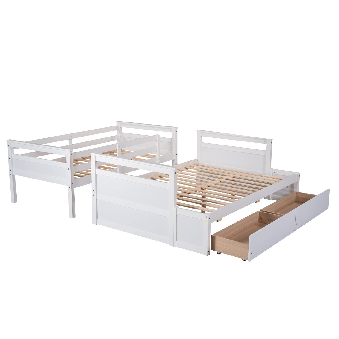 Merax Twin Over Full Bunk Bed with Under Bed Storage Drawers in White - WoodArtSupply