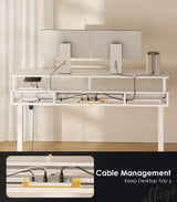 OffiGo Electric Standing Desk with Drawers & Keyboard Tray, 63 Inch Height Adjustable Desk with Power Outlets & LED Lights, Sit Stand Table with Monitor Stand for Home, Office, White OffiGo