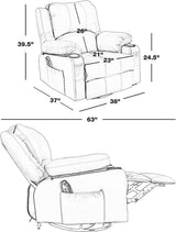 Swivel Recliner Chairs with Massage and Heat, Overstuffed Leather Rocker Recliner Chair for Adults, Manual Oversized Rocking Single Sofa Recliners with Cup Holders for Living Room,Grey KCREAM