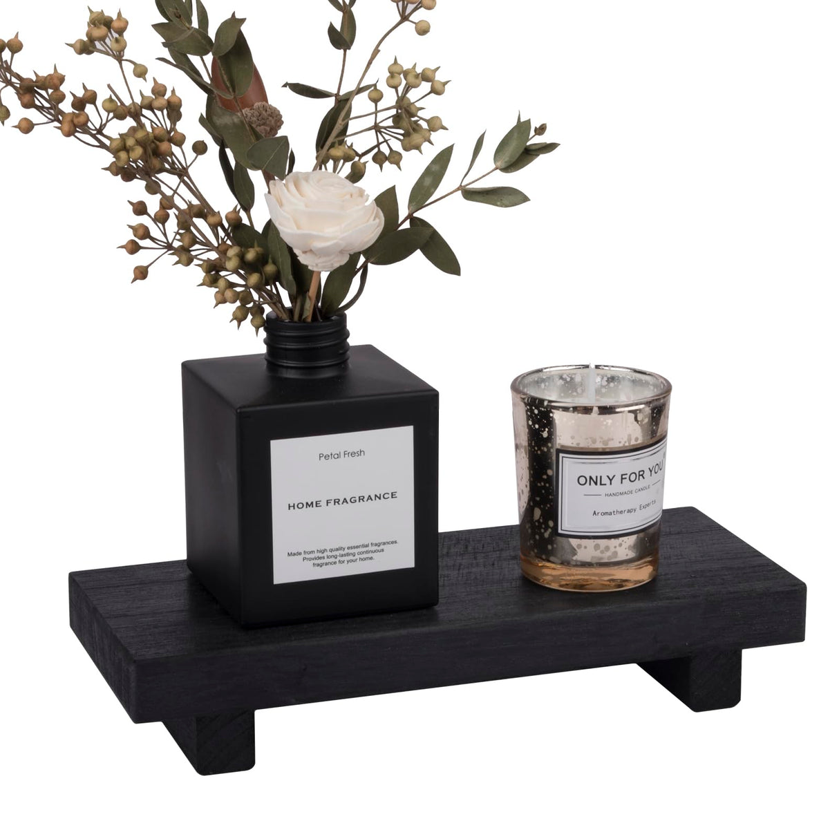 Small Wood Tray Pedestal Stand Farmhouse Bathroom Decor Decorative Wooden Riser Kitchen Soap Dish Holder for Vanity, Counter, Sink, Black zoocatia