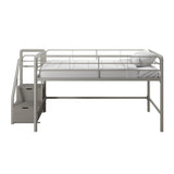 DHP Junior Twin Metal Loft Bed with Storage Steps, Multifunctional Space-Saving Solution - Silver with Gray Steps DHP