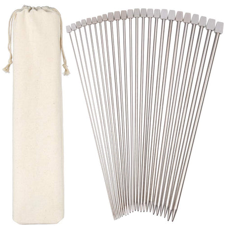 H&S Knitting Needles Set for Beginners Knitting Accessories - 11 Pairs of Stainless Steel Knitting Needles with Firm Grip Handle - Single Pointed Needle Set with Pouch for Easy Storage H&S